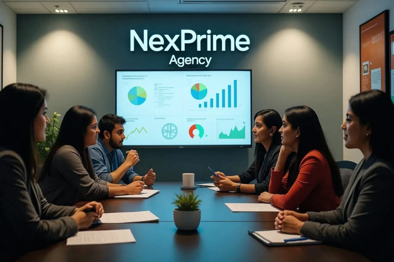 NexPrime Agency expert employees discussing about advanced digital marketing services