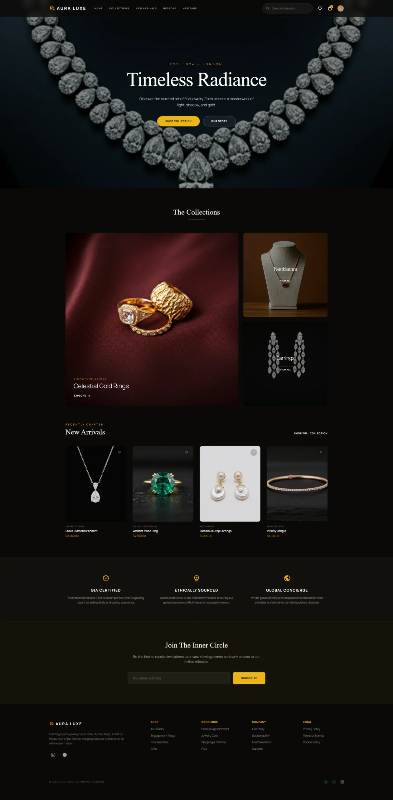Aura Luxe fine jewelry brand website developed by NexPrime Agency