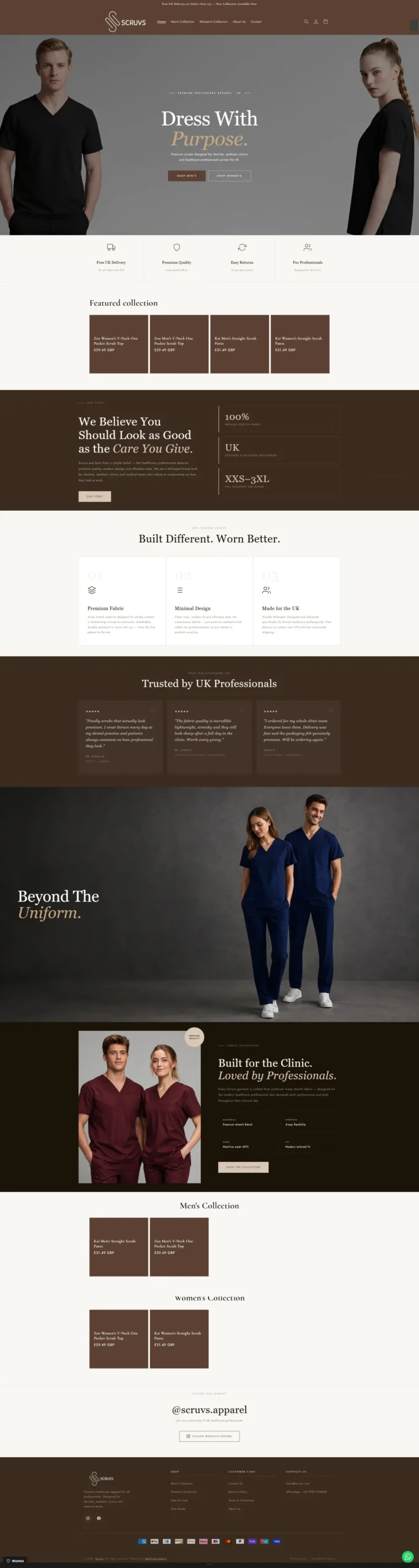 Web Development Services in Pakistan 3 Scruvs UK healthcare apparel Shopify store developed by NexPrime Agency