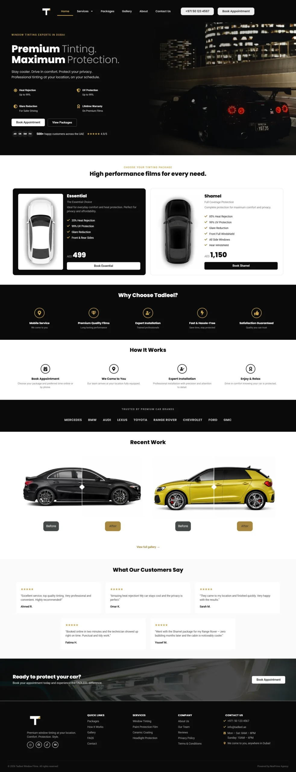 Tadleel Window Films mobile car tinting service website developed by NexPrime Agency