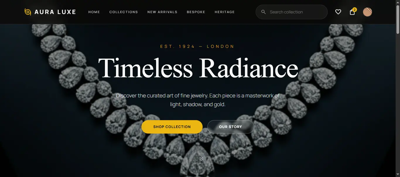 Graphic Design Services 2 Aura Luxe fine jewelry brand identity and website design by NexPrime Agency