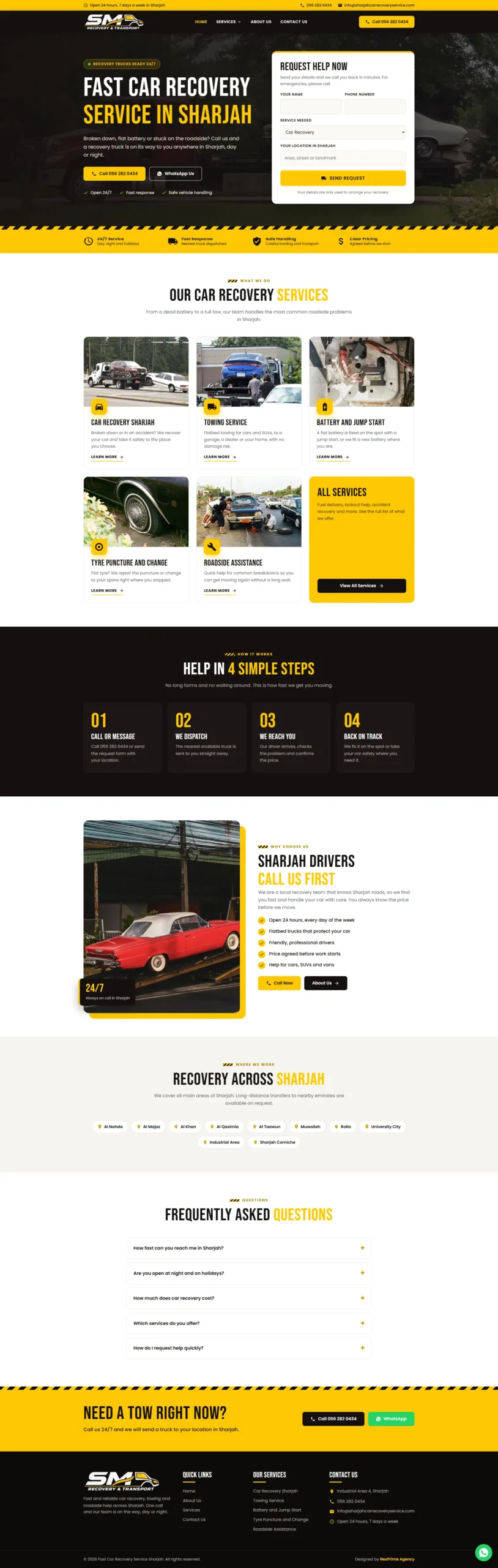 Web development Case Studies 9 Fast Car Recovery Service Sharjah car towing website developed by NexPrime Agency